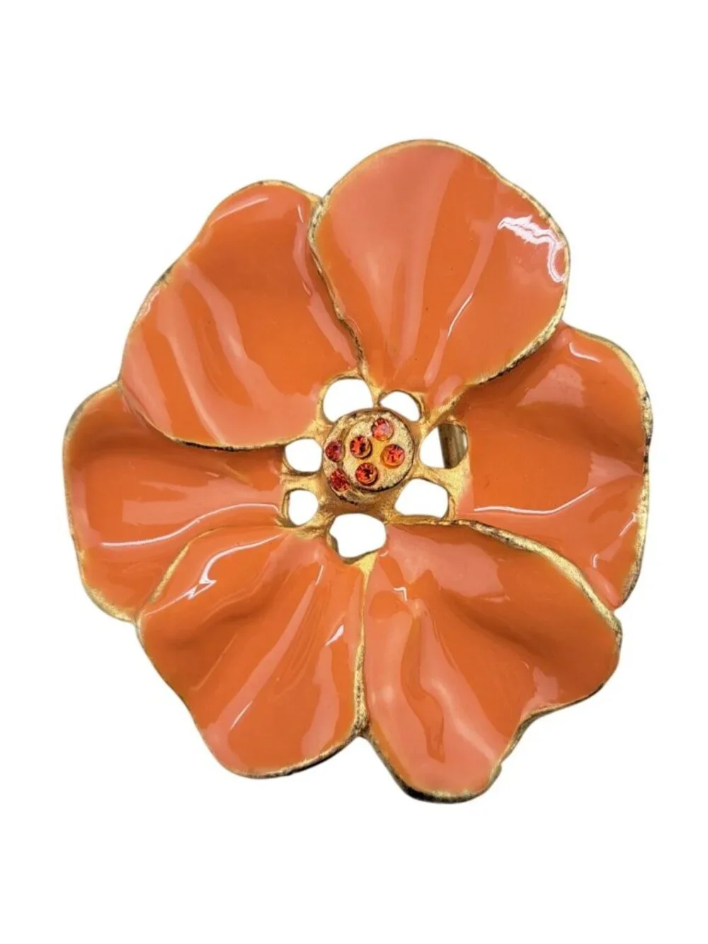 B-Low The Belt Buckle Orange Flower Gold-Tone Metal Enamel Floral Statement - Picture 6 of 8